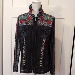 Damee Rose Garden Denim Mesh Twin Set Size L Like New